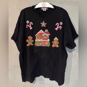 Vintage Ruckus Christmas Holiday t-shirt with padded sleeves glitter